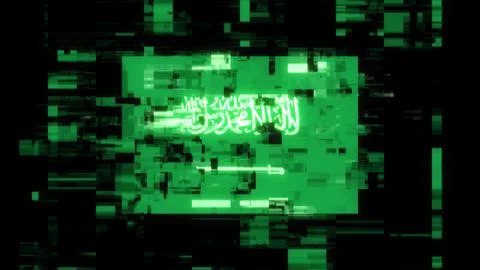 3D rendering flag Saudi Arabia with screen effects of technological glitches Stock-Illustration