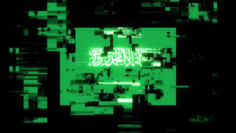 3D rendering flag Saudi Arabia with screen effects of technological glitches Stock-Illustration