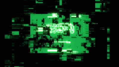 3D rendering flag Saudi Arabia with screen effects of technological glitches 스톡 일러스트