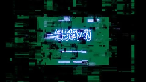 3D rendering flag Saudi Arabia with screen effects of technological glitches Stock-Illustration