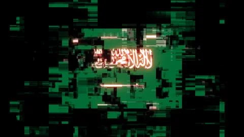 3D rendering flag Saudi Arabia with screen effects of technological glitches Stock-Illustration