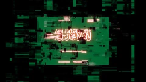 3D rendering flag Saudi Arabia with screen effects of technological glitches Stockillustratie