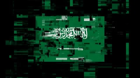 3D rendering flag Saudi Arabia with screen effects of technological glitches Stock-Illustration