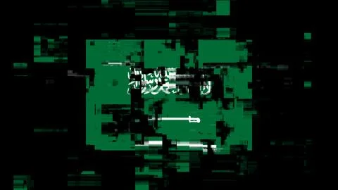 3D rendering flag Saudi Arabia with screen effects of technological glitches Stock-Illustration