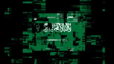 3D rendering flag Saudi Arabia with screen effects of technological glitches Stock-Illustration