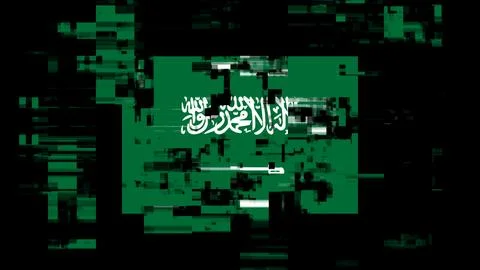 3D rendering flag Saudi Arabia with screen effects of technological glitches Stock-Illustration