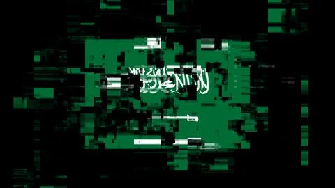 3D rendering flag Saudi Arabia with screen effects of technological glitches Stock-Illustration
