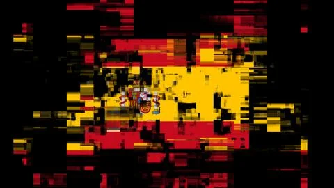 3D rendering flag Spain with screen effects of technological glitches Stock Illustration