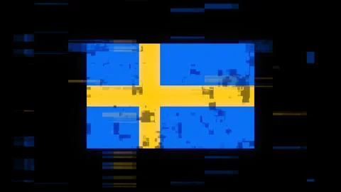 3D rendering flag Sweden with screen effects of technological glitches Stock-Illustration