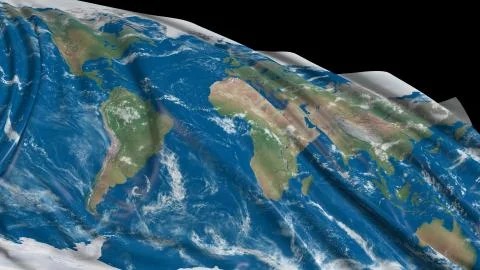 3d rendering of a flag with the texture of the planet Earth. The flag develop Foto stock