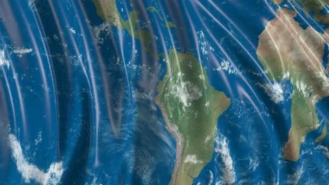 3d rendering of a flag with the texture of the planet Earth. The flag develop Foto stock