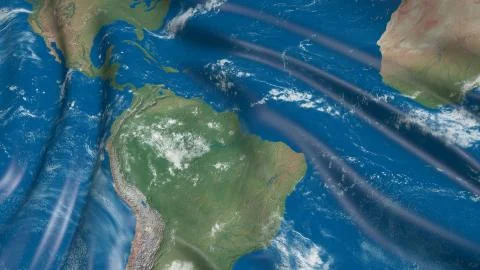 3d rendering of a flag with the texture of the planet Earth. The flag develop Foto stock