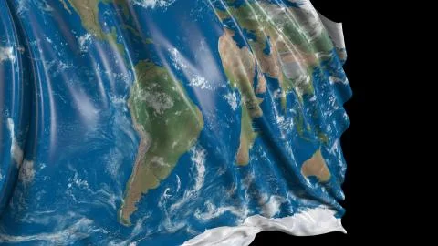 3d rendering of a flag with the texture of the planet Earth. The flag develop Foto stock