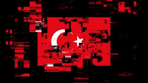 3D rendering flag Turkey with screen effects of technological glitches イラスト素材