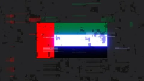 3D rendering flag UAE with screen effects of technological glitches Stock Illustration