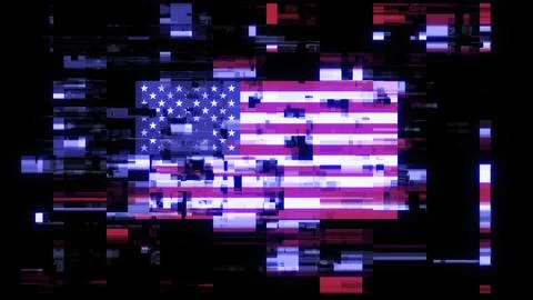 3D rendering flag USA with screen effects of technological glitches Stock-Illustration