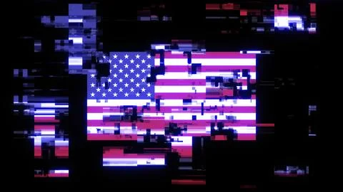 3D rendering flag USA with screen effects of technological glitches Stock Illustration