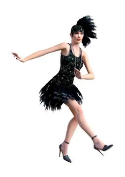 3D Rendering Flapper Dancing on White Stock Illustration