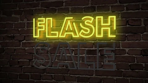 3D Rendering Flash Sale Neon Sign with a Brick Wall Background 库存影片 130873478