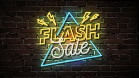 3D Rendering Flash Sale Neon Sign with a Brick Wall Background 库存影片 130873490