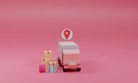 3D rendering flat illustration Online shopping store on mobile application an Stock Illustration