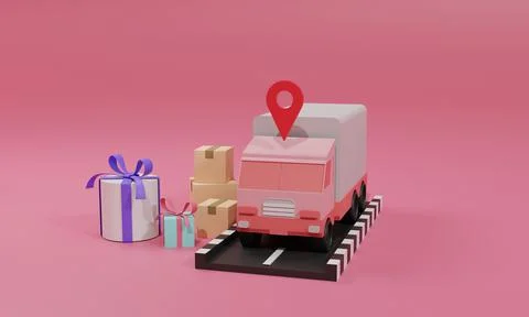 3D rendering flat illustration Online shopping store on mobile application an Stock Illustration