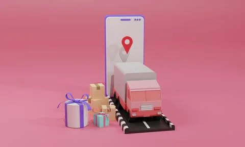 3D rendering flat illustration Online shopping store on mobile application an Stock Illustration