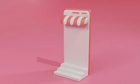 3D rendering flat illustration Online shopping store on mobile application of Stock Illustration