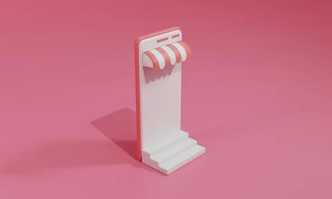 3D rendering flat illustration Online shopping store on mobile application of Stock Illustration