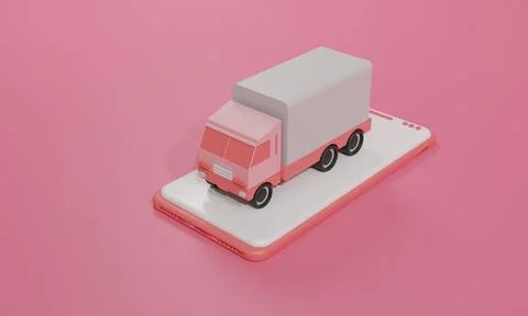 3D rendering flat illustration Online shopping store on mobile application an Stock Illustration