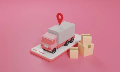 3D rendering flat illustration Online shopping store on mobile application an Stock Illustration