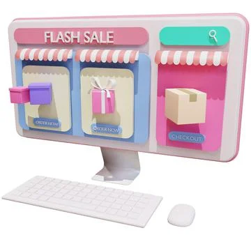 3D rendering flat illustration Online shopping store on mobile application an Stock Illustration