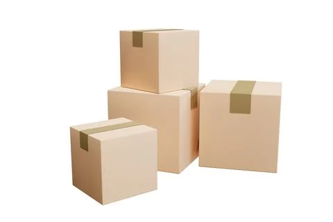 3D rendering flat illustration Online shopping cargo shipping cardboard. Prem Stock Illustration
