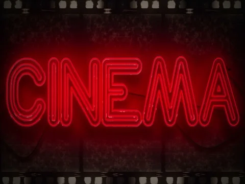3D rendering flickering blinking red neon sign on  film strip background Stock Footage 80615840