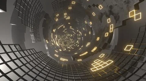 3D Rendering. Flight in abstract sci-fi tunnel. Futuristic motion graphics, h Stock Illustration