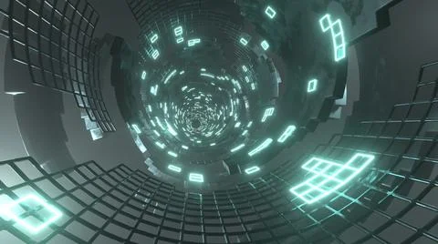 3D Rendering. Flight in abstract sci-fi tunnel. Futuristic motion graphics, h Illustrazione stock