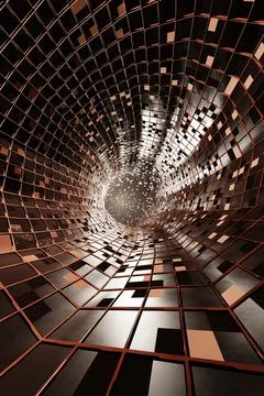 3D Rendering. Flight in abstract sci-fi tunnel. Futuristic motion graphics, h Illustrazione stock