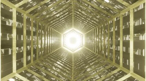 3D Rendering. Flight in abstract sci-fi tunnel. Futuristic motion graphics, h Stock Illustration