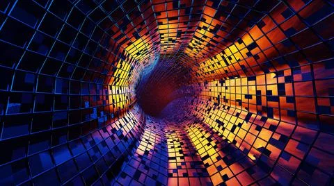 3D Rendering. Flight in abstract sci-fi tunnel. Futuristic motion graphics, h Ilustración de archivo