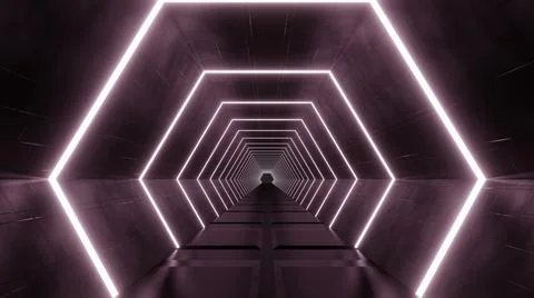 3D Rendering. Flight in abstract sci-fi tunnel. Futuristic motion graphics, h Stock Illustration