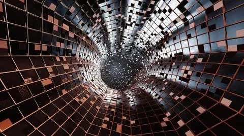 3D Rendering. Flight in abstract sci-fi tunnel. Futuristic motion graphics, h Stock Illustration