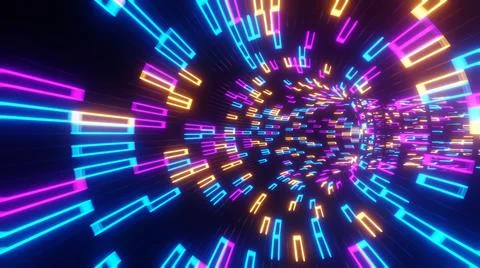 3D Rendering. Flight in abstract sci-fi tunnel. Futuristic motion graphics, h Stock Illustration