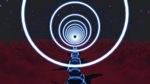 3D Rendering. Flight in abstract sci-fi tunnel seamless loop. Futuristic moti Stock Illustration