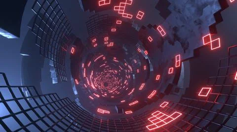 3D Rendering. Flight in abstract sci-fi tunnel. Futuristic motion graphics, h Illustrazione stock