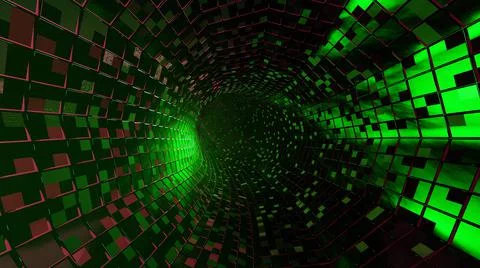 3D Rendering. Flight in abstract sci-fi tunnel. Futuristic motion graphics, h Stock Illustration