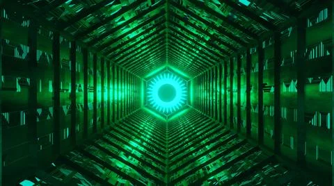 3D Rendering. Flight in abstract sci-fi tunnel. Futuristic motion graphics, h Illustrazione stock