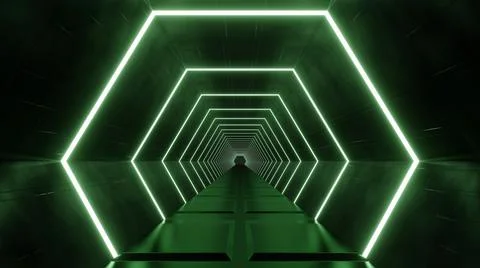 3D Rendering. Flight in abstract sci-fi tunnel. Futuristic motion graphics, h Illustrazione stock