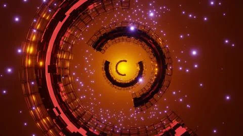 3D Rendering. Flight in abstract sci-fi tunnel. Futuristic motion graphics, h Stock Illustration