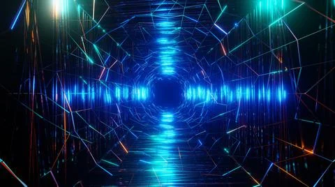 3D Rendering. Flight in abstract sci-fi tunnel. Futuristic motion graphics, h Stock Illustration