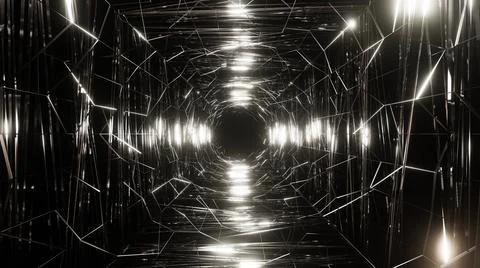 3D Rendering. Flight in abstract sci-fi tunnel. Futuristic motion graphics, h Stock Illustration